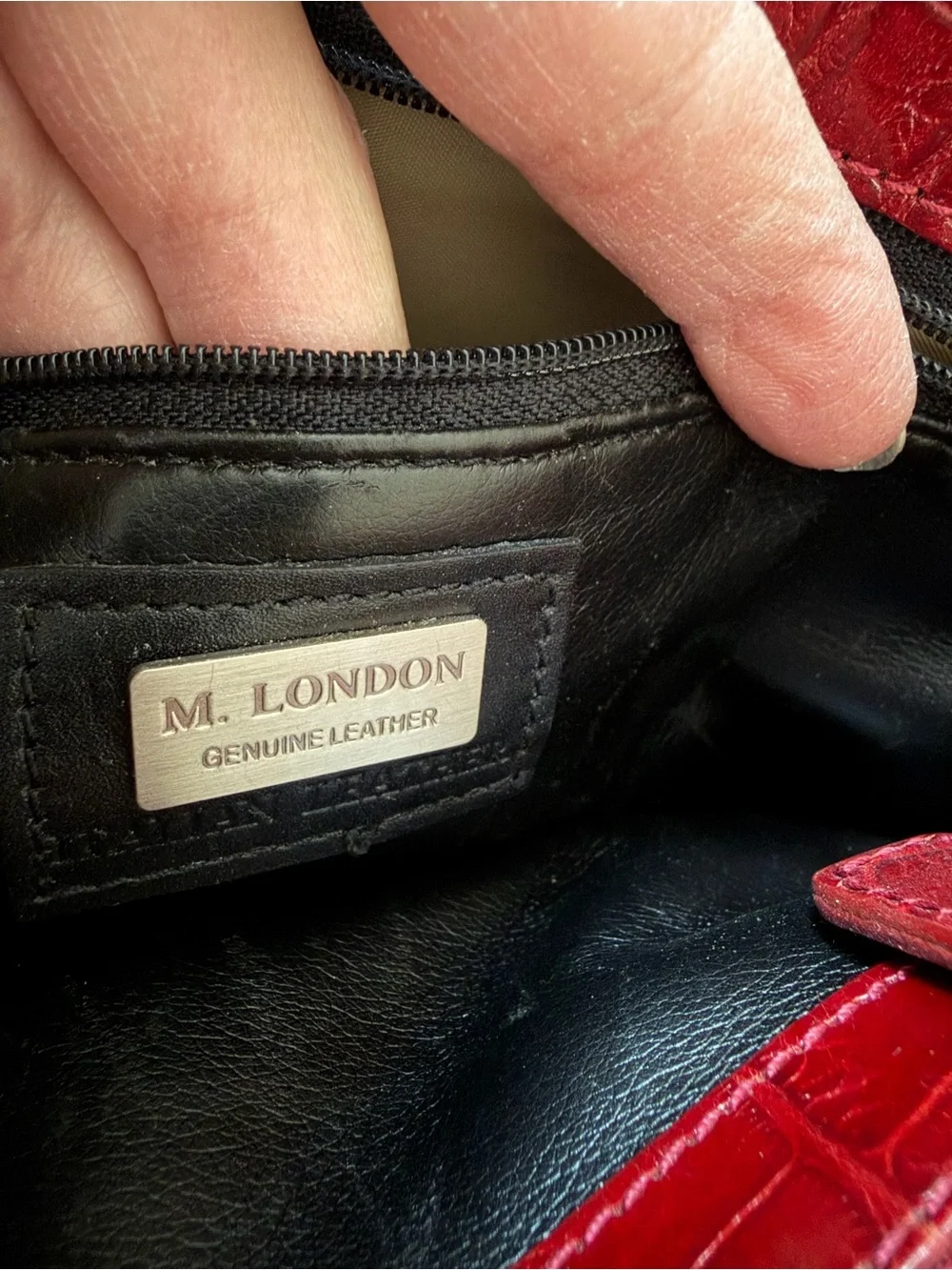 M. London Red Croc-Embossed Leather Satchel Handbag